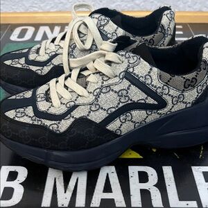 Gucci Black and Cream Monogram Sneakers